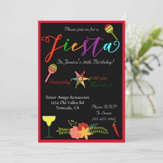 フィエスタバースデーパーティーカラフル鮮やか招待状 招待状 (スタンド正面)
