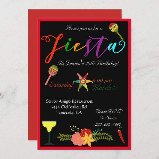 フィエスタバースデーパーティーカラフル鮮やか招待状 招待状 (正面/裏面)