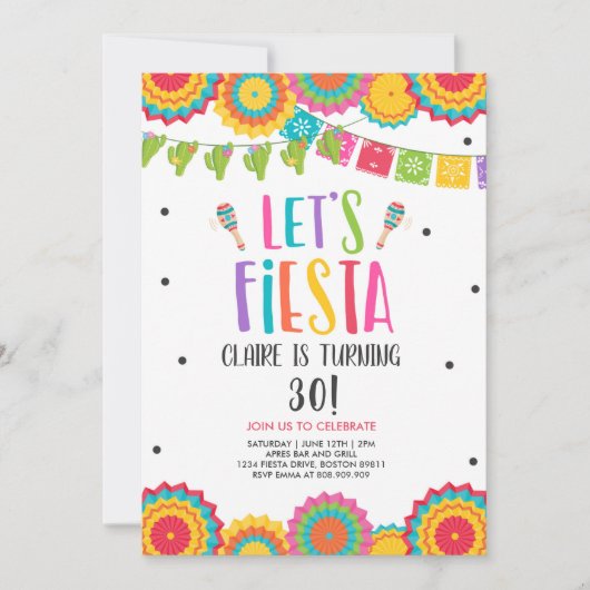 フィエスタバースデーパーティー任意の年齢大人レッツフィエスタ 招待状 (正面)