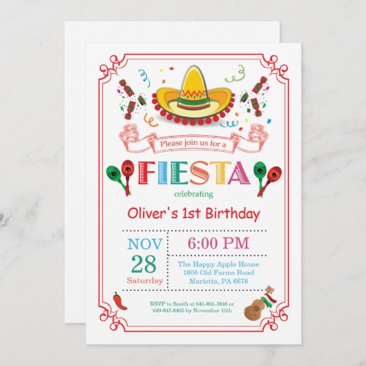 フィエスタバースデーパーティー招待メキシコ 招待状 (正面/裏面)