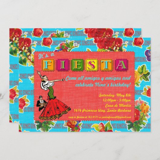 フィエスタパーティの招待状 – メキシコダンサー 招待状 (正面/裏面)