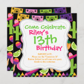 フィエスタパーティーソンブレロカクタスライムペッパーズマラカス 招待状 (正面/裏面)