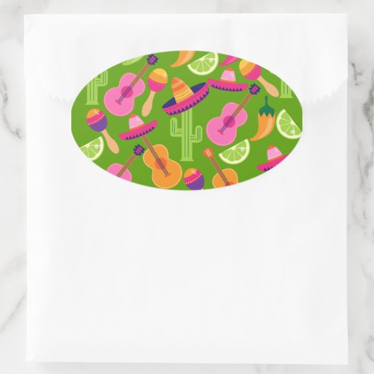 フィエスタパーティーソンブレロサボスライムペッパーズマラカス 楕円形シール (バッグ)