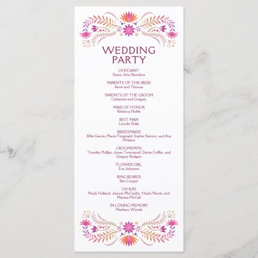 フィエスタピンク結婚式 プログラム (裏面)