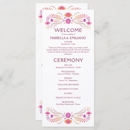 フィエスタピンク結婚式 プログラム (正面/裏面)