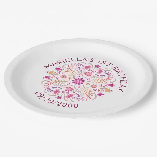 フィエスタピンク誕生日シャワ結婚ーズ ペーパープレート (アングル)