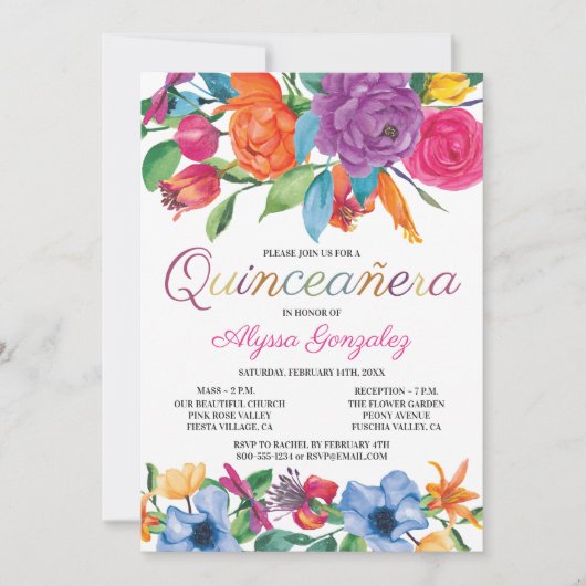 フィエスタフラワーズホワイトカラフルフローラキンセアニェラ 招待状 (正面)