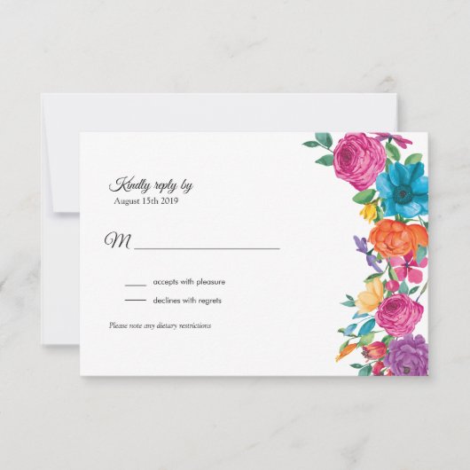 フィエスタフラワーズ&メキシコ刺繍RSVPカード 出欠カード (正面)