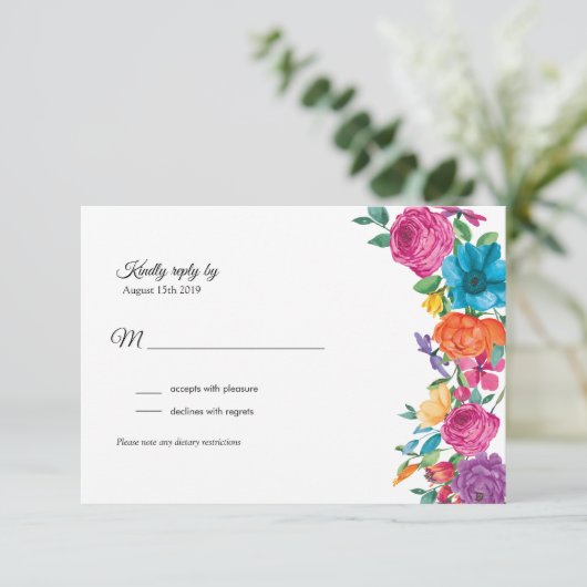 フィエスタフラワーズ&メキシコ刺繍RSVPカード 出欠カード (スタンド正面)