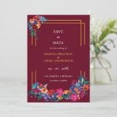 フィエスタフラワーデイトブルゴーニュ結婚ズを保存 招待状 (スタンド正面)