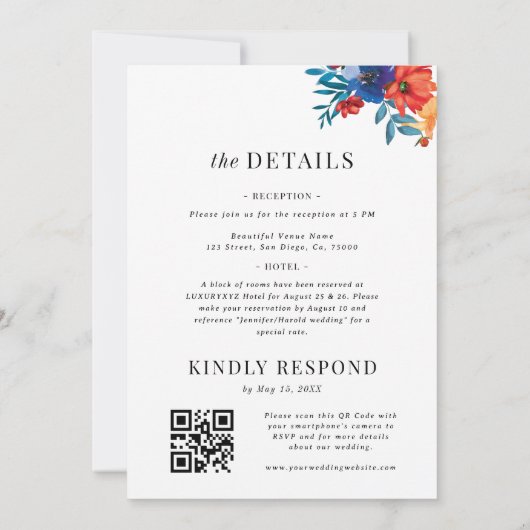 フィエスタフローラカラフルメキシコQRコー結婚ド 招待状 (裏面)