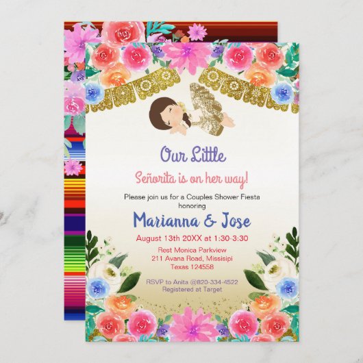 フィエスタフローラガールカップルシャワーパーティの招待状 招待状 (正面/裏面)