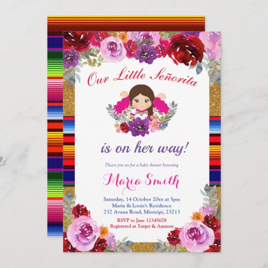 フィエスタフローラセニョリタがベビーシャワーに向かう 招待状 (正面/裏面)