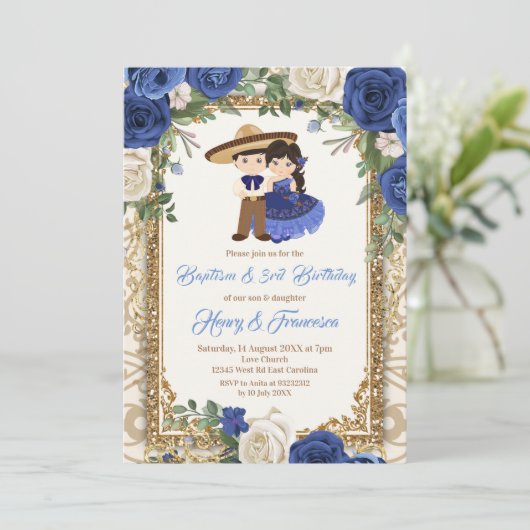 フィエスタフローラ兄弟姉妹ブルーバプテスマ&誕生日 招待状 (スタンド正面)
