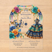 フィエスタフローラ蝶キンセアニェラブルー金ゴールド アクリル招待状 (正面)