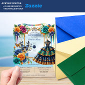 フィエスタフローラ蝶キンセアニェラブルー金ゴールド アクリル招待状