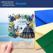 フィエスタフローラ蝶キンセアニェラブルー金ゴールド アクリル招待状