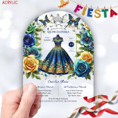 フィエスタフローラ蝶キンセアニェラブルー金ゴールド アクリル招待状