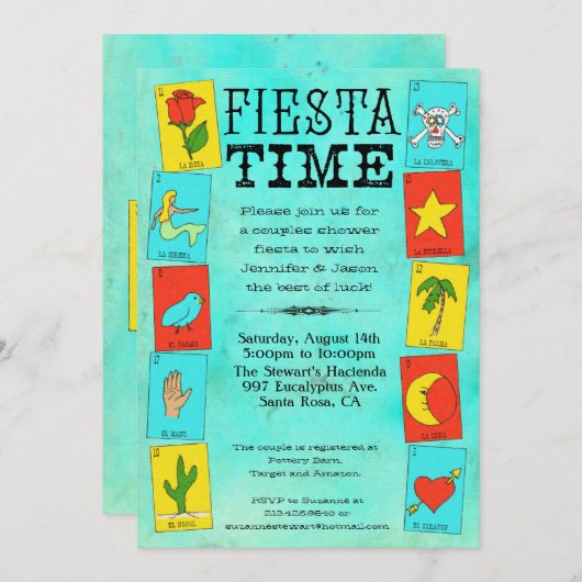 フィエスタブライダルまたはカップルシャワーロトテリアカード 招待状 (正面/裏面)