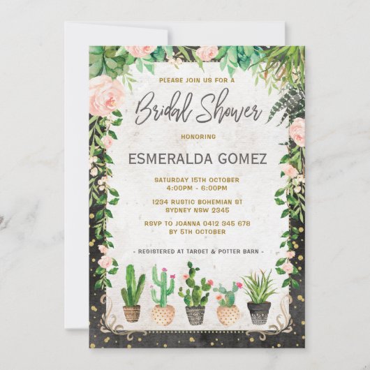 フィエスタブライダルシャワー招待状サククレントサボテンパーティー 招待状 (正面)