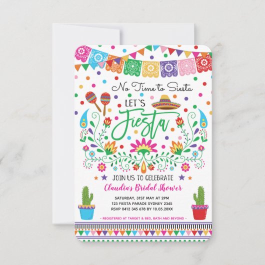 フィエスタブライダルシャワー/シエスタメキシコのための時間なし 招待状 (正面)