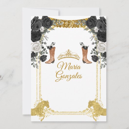 フィエスタブラック&金ゴールドバタフライミスXV Anos Invitati 招待状 (裏面)