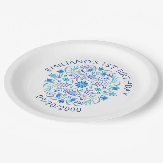 フィエスタブルー誕生日シャワ結婚ーズ ペーパープレート (アングル)