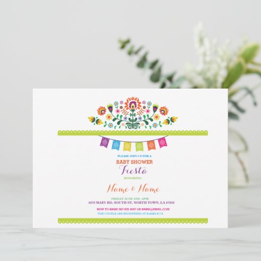 フィエスタベビーシャワーメキシコフローラメキシコ招待状 招待状 (スタンド正面)