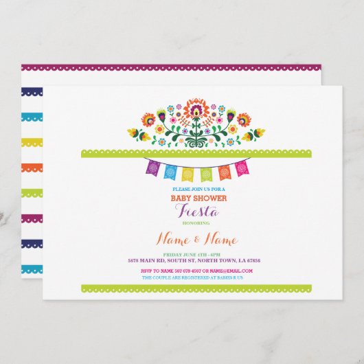 フィエスタベビーシャワーメキシコフローラメキシコ招待状 招待状 (正面/裏面)