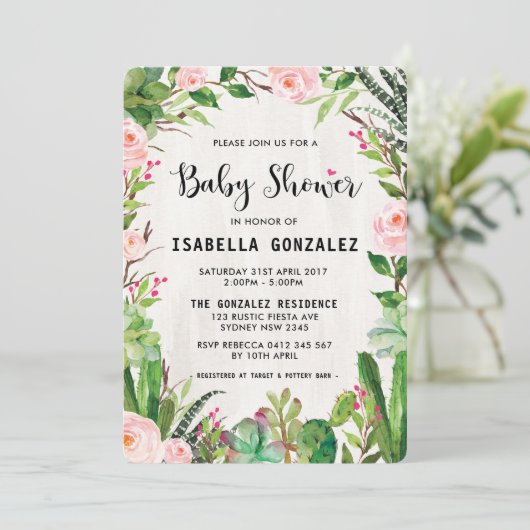 フィエスタベビーシャワー招待状サボピンクフローラ 招待状 (スタンド正面)