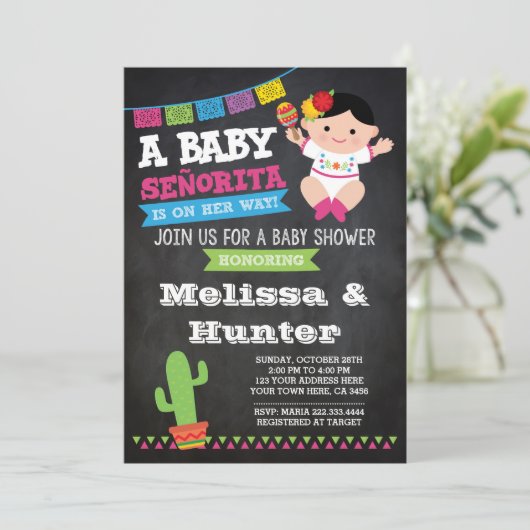 フィエスタベビーシャワー、黒板招待状 招待状 (スタンド正面)