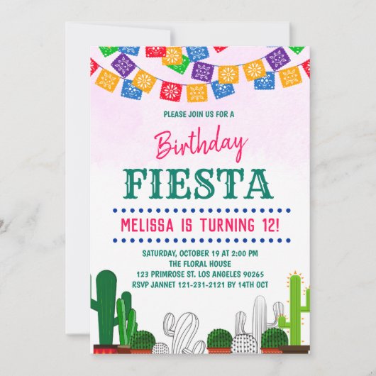 フィエスタホーリーサボスメキシカンコデマヨ誕生日 招待状 (正面)