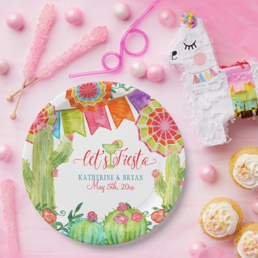 フィエスタマルガリタサボスブライダルシャワー紙ファン ペーパープレート (パーティー)