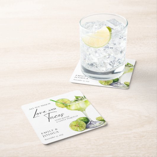 フィエスタマルガリータカップルシャワー スクエアペーパーコースター (インサイチュ)