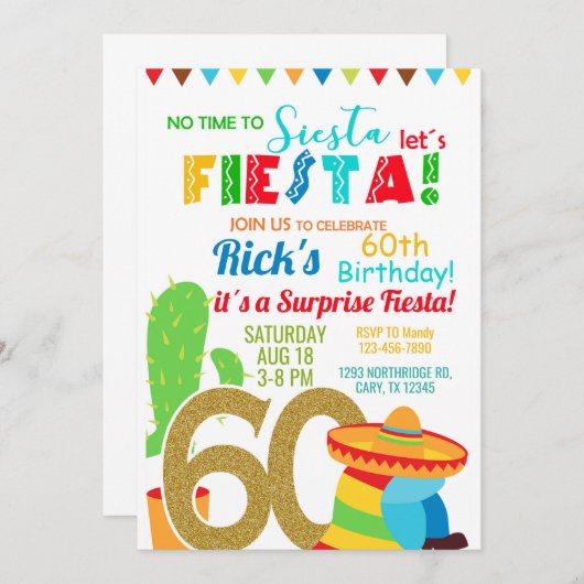 フィエスタマン/男性60歳の誕生日の招待状。 招待状 (正面/裏面)