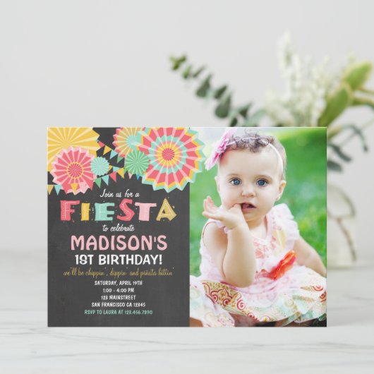 フィエスタメキシカンバースデーパーティー招待ピンク金ゴールド 招待状 (スタンド正面)