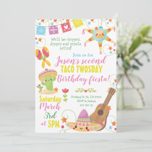 フィエスタメキシカンピナタタコトゥオズデイ誕生日インヴィット 招待状 (スタンド正面)