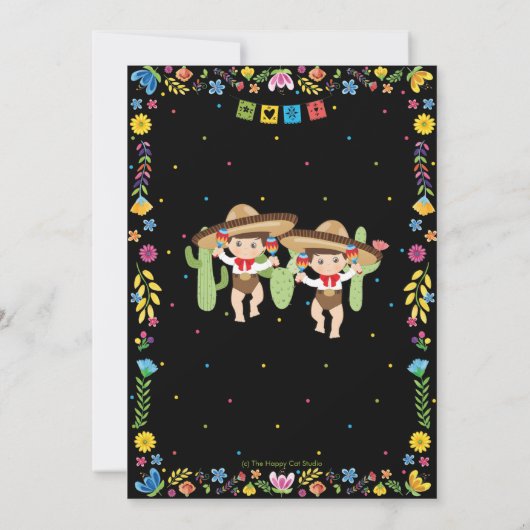 フィエスタメキシコかわいい双子ボーイズ双子ベビーシャワー 招待状 (裏面)