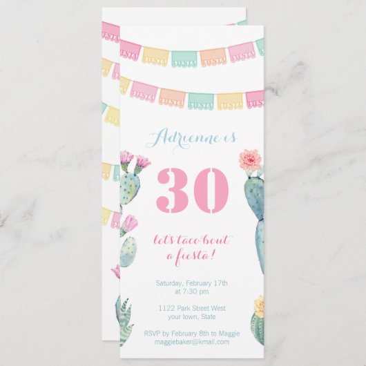 フィエスタメキシコのタコスの誕生日パーティーについて 招待状 (正面/裏面)