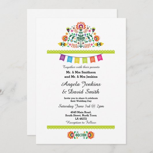 フィエスタメキシコウェディングパーティカラフル招待状 招待状 (正面/裏面)