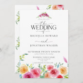 フィエスタメキシコエレガント花スクリプ結婚トQR 招待状 (正面/裏面)