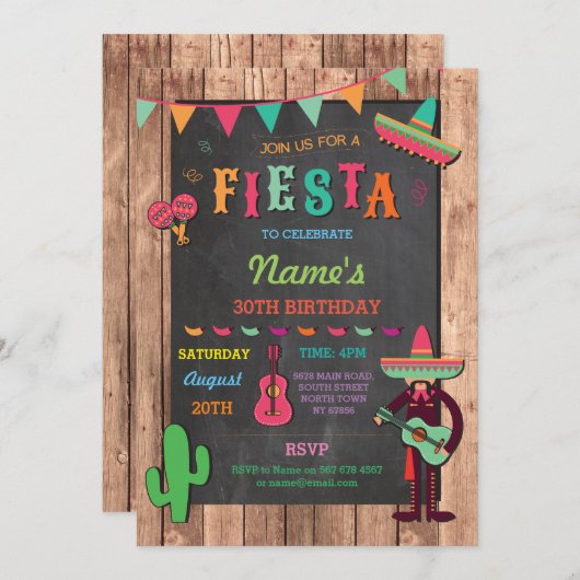 フィエスタメキシコハットメキシコバースデーパーティー招待状 招待状 (正面/裏面)