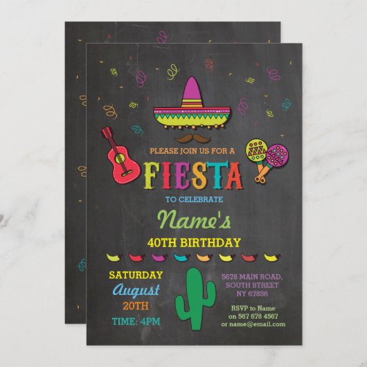 フィエスタメキシコハットメキシコバースデーパーティー招待状 招待状 (正面/裏面)