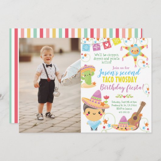 フィエスタメキシコピナタ誕生日招待 招待状 (正面/裏面)