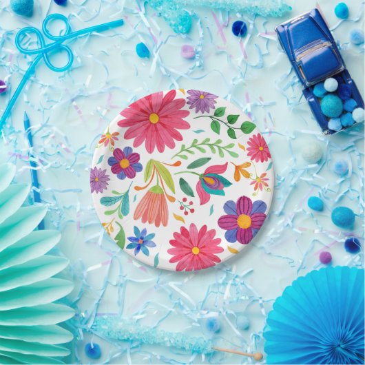 フィエスタメキシコフォーク水彩フローラ誕生日 ペーパープレート (パーティー)