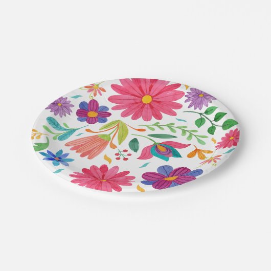 フィエスタメキシコフォーク水彩フローラ誕生日 ペーパープレート (アングル)