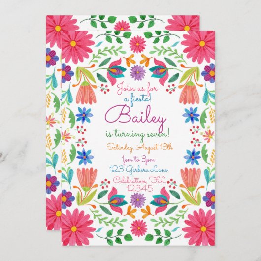 フィエスタメキシコフォーク水彩フローラ誕生日 招待状 (正面/裏面)