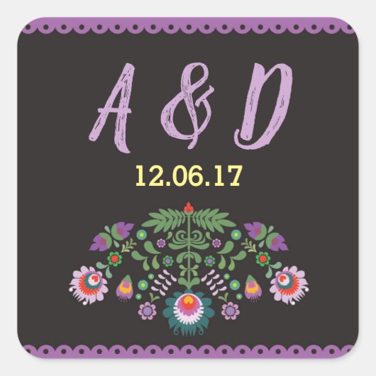 フィエスタメキシコフローララウンドステッカーパープルラベル スクエアシール (正面)