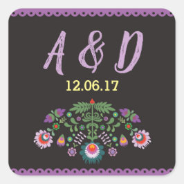 フィエスタメキシコフローララウンドステッカーパープルラベル スクエアシール