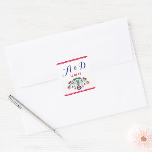 フィエスタメキシコフローララウンドステッカー赤ラベル スクエアシール (封筒)